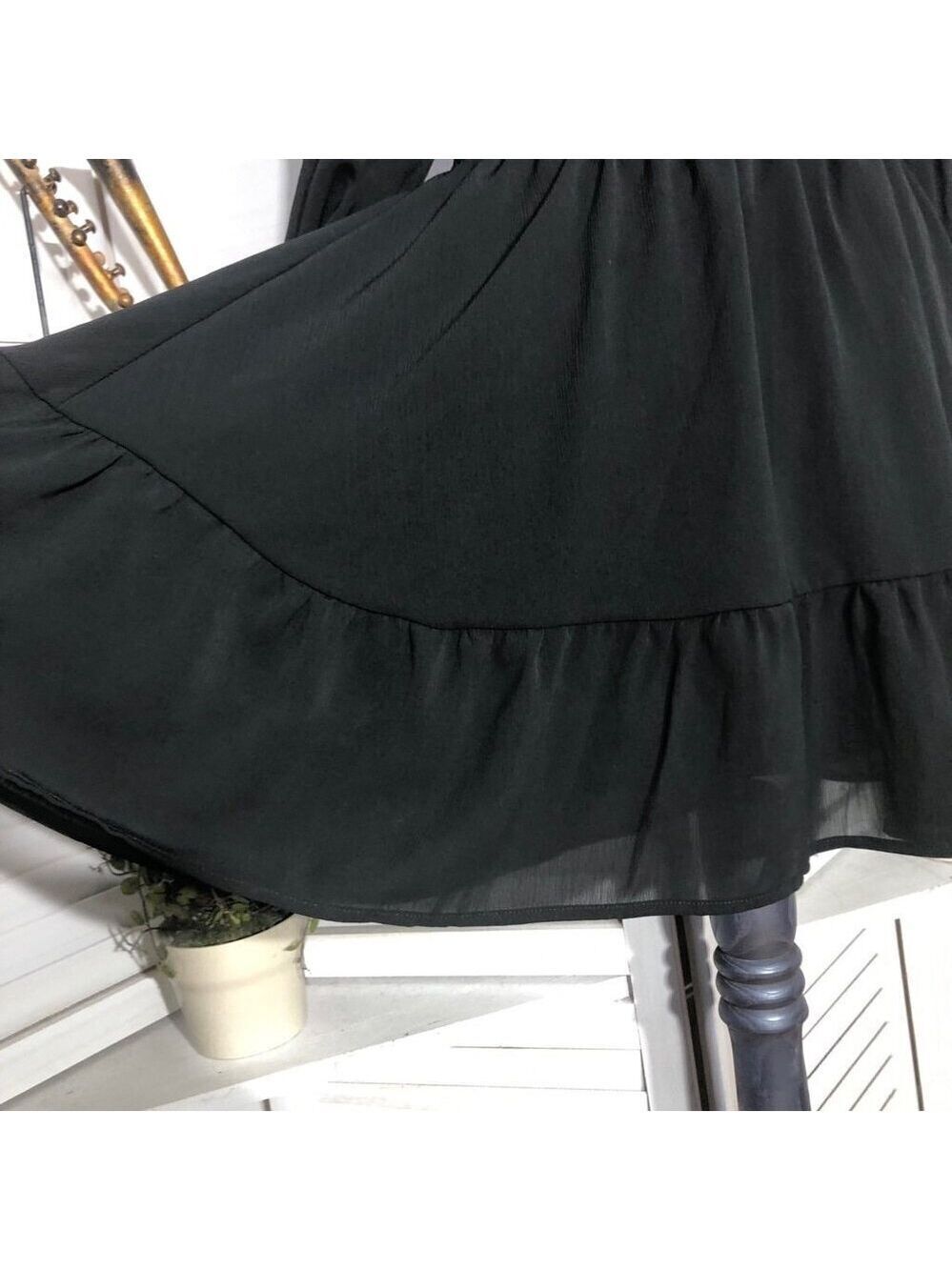 Y2K style Dress black chiffon Cocktail Lantern Sleeves whimsigoth witch boho L - Picture 8 of 11